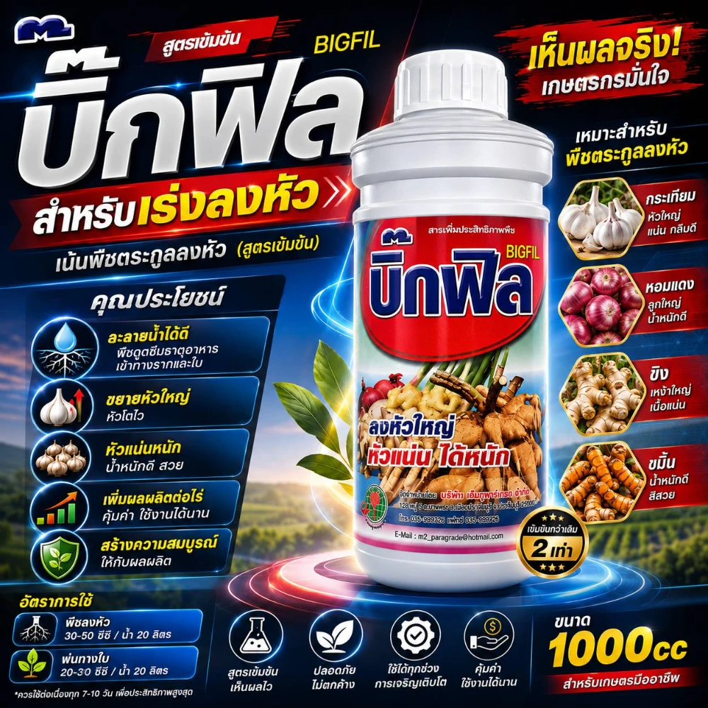 ฮอร์โมนบิ๊กฟิล (สำหรับเร่งลงหัว) ใช้สำหรับพืชหัวทุกชนิด ปลอดสารพิษ 100% สูตรพิเศษ ขนาด 1000cc