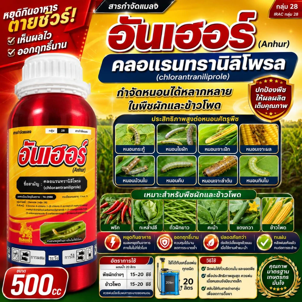 สารป้องกันกำจัดแมลงอันเฮอร์ (กิเลนฟ้า) คลอแรนทรานิลิโพรล 5.17% SC ขนาด 500cc